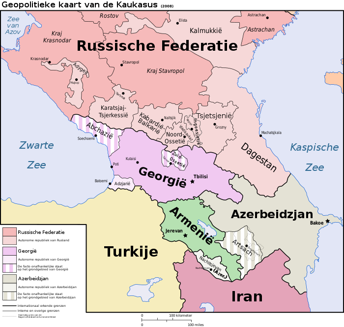 Geopolitieke kaart van de Kaukasus