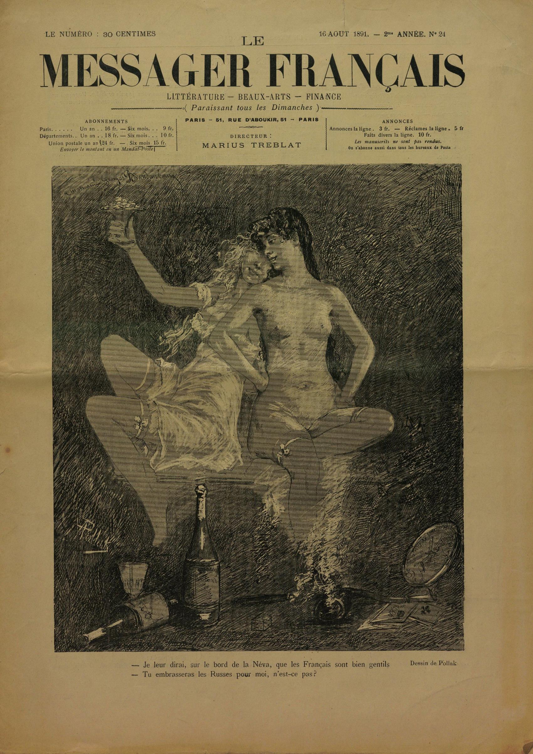 Le Messager Français was een van de tijdschriften waarvan het transport per trein en per post verboden werd in België (1891).