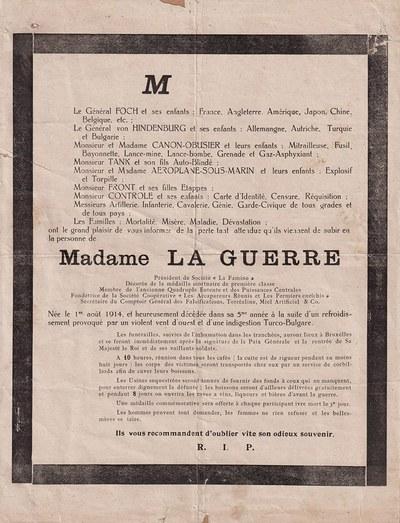 Doodsbrief van Madame La Guerre (1918)