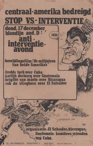 Het grotere succes van solidariteitsbewegingen met landen in Latijns-Amerika is mede te verklaren door de sympathie van de Belgen voor de Latijns-Amerikaanse cultuur. Deze affiche werd in 1981 uitgegeven door verschillende comités voor een solidariteitsavond met Centraal-Amerika