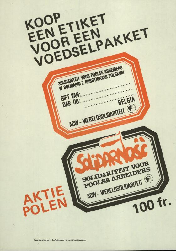 Affiche van ACW-Wereldsolidariteit met een oproep tot steun aan de Poolse vakbond Solidarność, vermoedelijk uit 1981